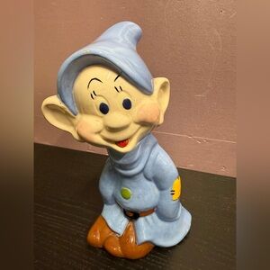 Vintage Walt Disney Production Blue Dopey Dwarf Ceramic Figurine Snow White